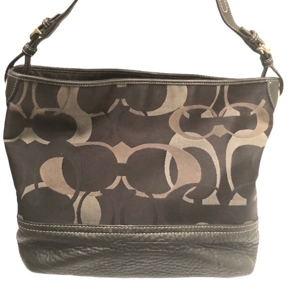 Coach black optic c leather jacquard bag purse